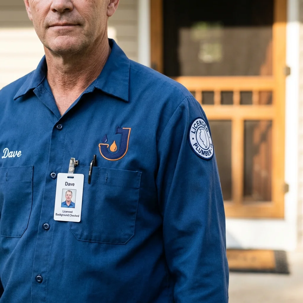 Licensed plumber showing ID badge in Huntington, NY