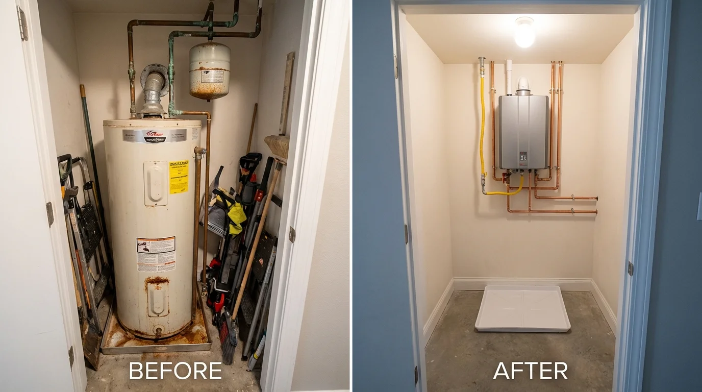 Tank water heater versus wall-mounted tankless unit comparison for Huntington, NY homeowners