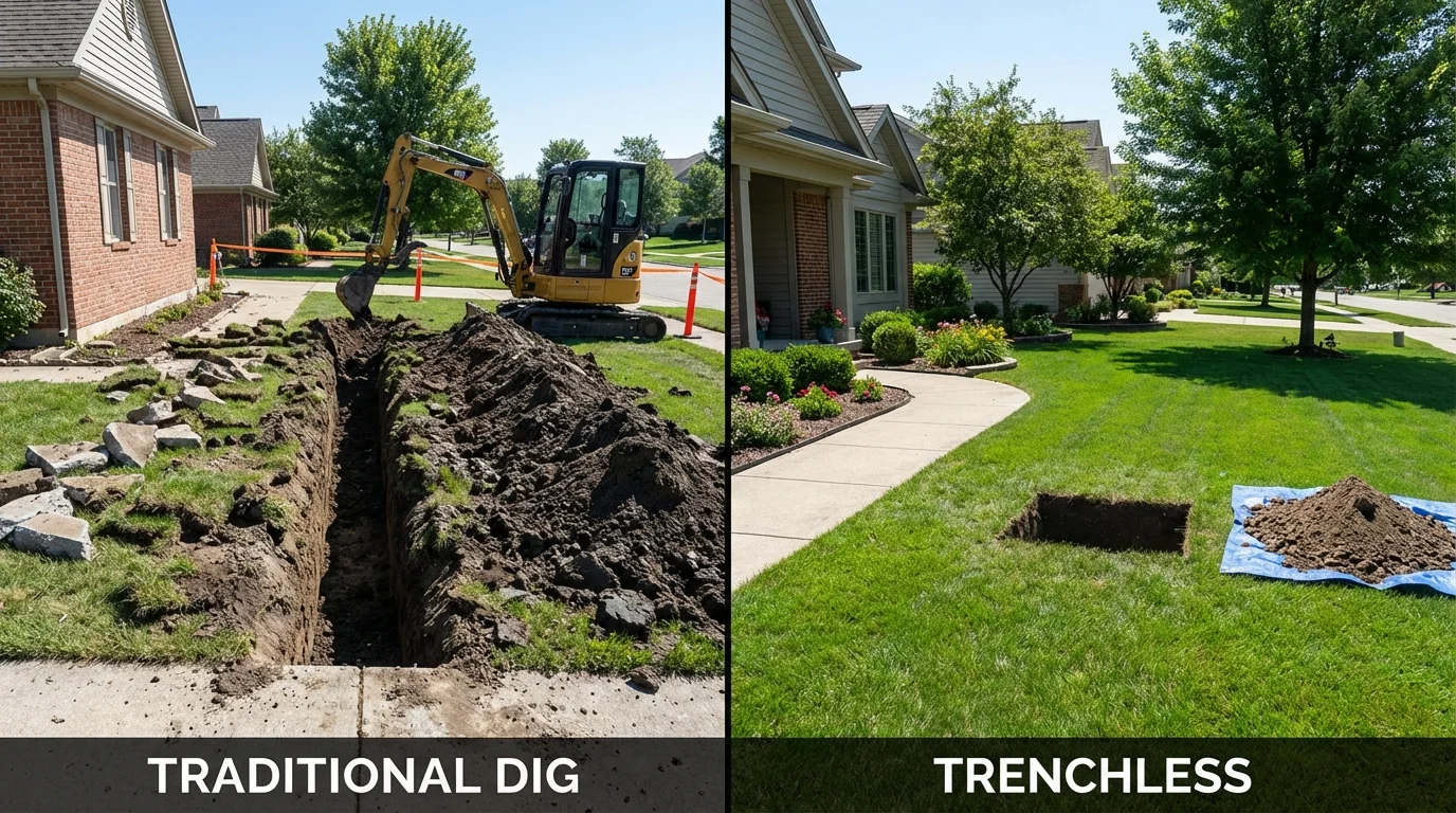 Trenchless sewer repair with minimal yard damage versus traditional excavation in Huntington, NY